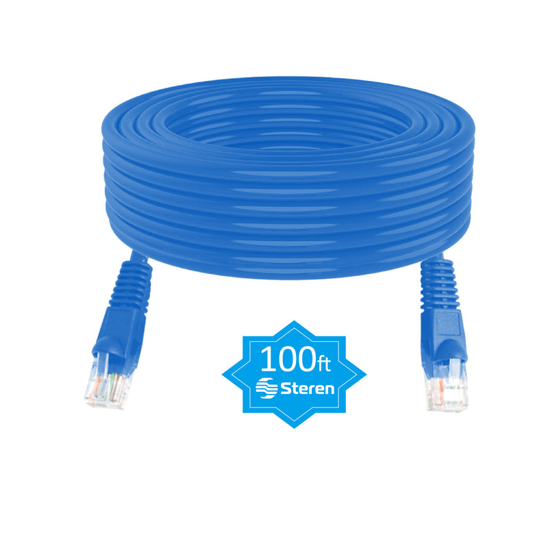 STEREN 100ft Cat5e Patch Cord Snagless UTP cULus Molded Blue 308-600BL